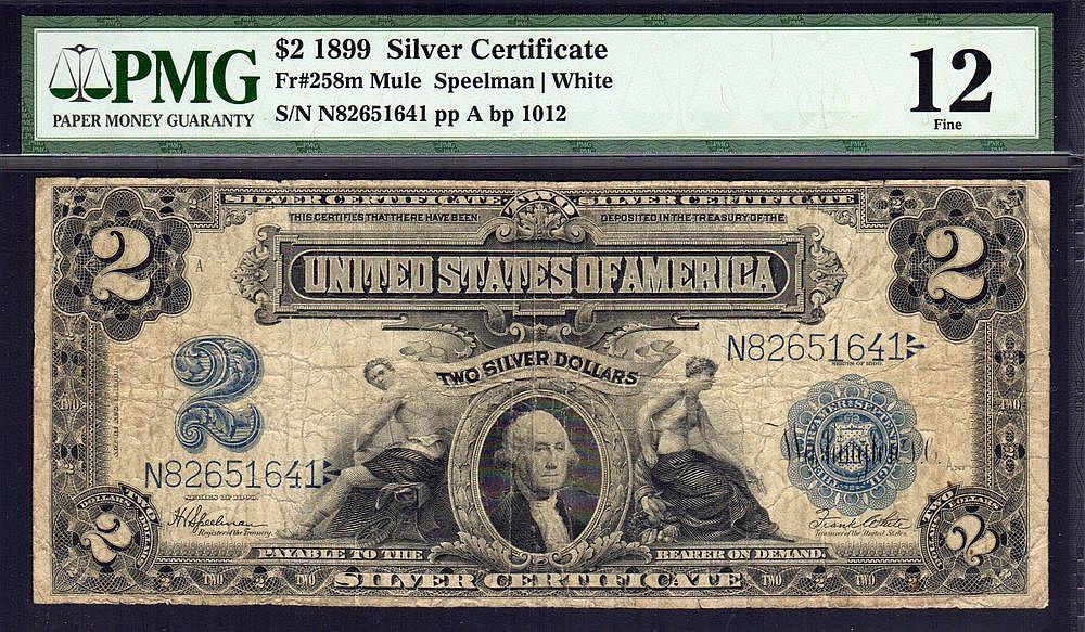 Fr.258m, 1899 $2 Silver Certificate (Mule) N82651641, PMG-12